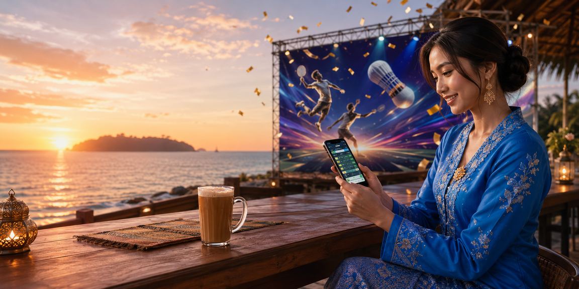 Pemain berbaju kurung dari Kota Kinabalu bermain jackpot melalui telefon pintar di platform agen69